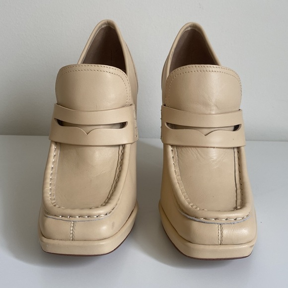 Sam Edelman Women's Jeanette Block Heel Leather Loafer Pumps Size 9 Cream Color - Picture 3 of 14